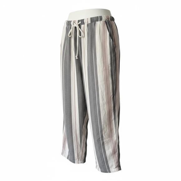 Womens Forever 21 Striped Linen Blend Wide Leg Pants – Drawstring Size Large - Picture 1 of 9